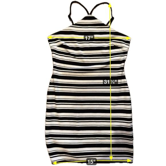 Forever 21 Striped Halter Bodycon DressMini Black/White Sz L - Picture 7 of 7